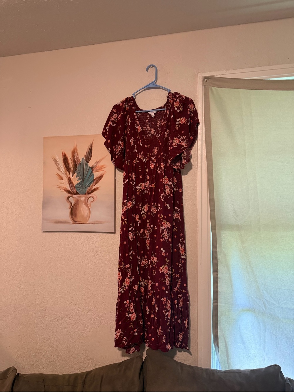 Women's Burgundy Floral Maxi Dress